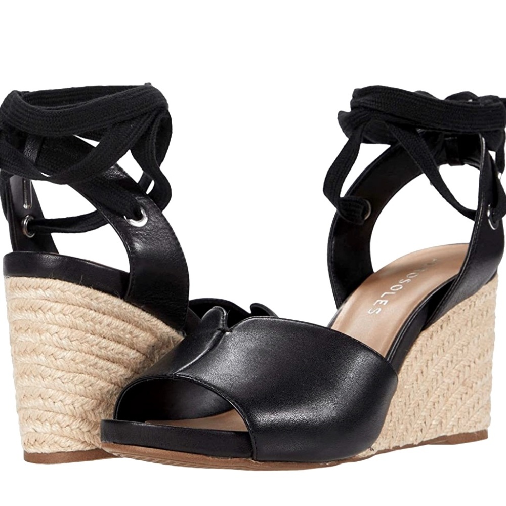AEROSOLES Shoes $80 Women Cleverdale Leather Espadrille Wedge Sandals Size 9.5M - Picture 2 of 6